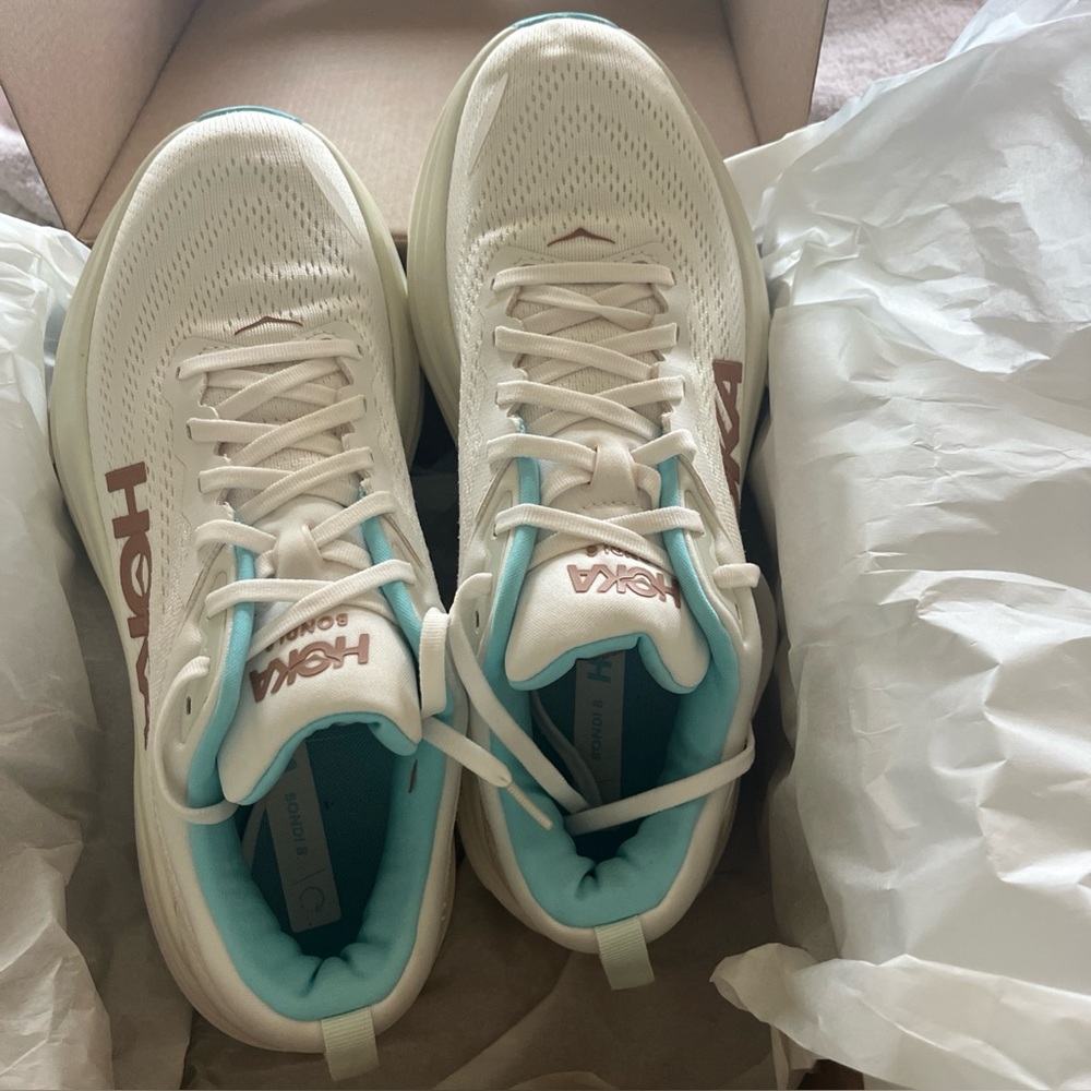 Hoka Women's White and Aqua Athletic Shoes